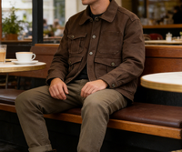 Veste de travail pour homme en toile marron vintage délavée, imperméable et respirante, avec col rabattu brodé et revers en velours côtelé, longue, pour le printemps