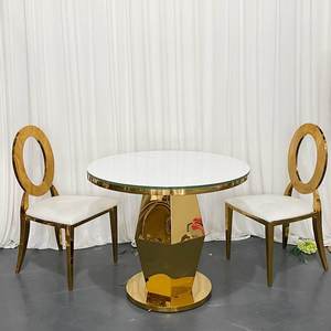 SMOOTH Luxurious Modern Wedding Hotel Dining Diamond Base <b>Gold</b> Stainless Steel <b>Round</b> Cake <b>Table</b> with White Glass Top - Product Image 5