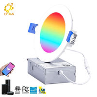 Panneau lumineux LED intelligent ETL WiFi, compatible avec l'application Tuya, contrôle par application, 6-24W, panneau lumineux LED intelligent encastré RGB, aluminium + plastique, 5 ans de garantie