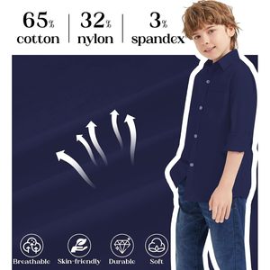 Chemises d'uniforme scolaire pour garçons à manches longues en coton avec boutons et poches poitrine - Product Image 3