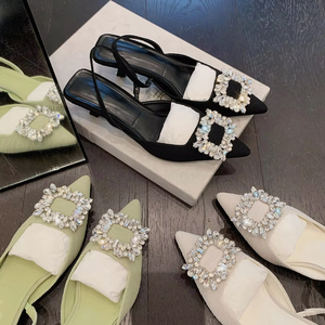 New <b>Pointed</b>-toe Rhinestone Female Sandals Summer Autumn Low Heel Pumps Outside Office Ladies Dress Shoes - Product Image 1