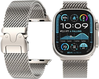Boucle en maille milanaise en titane pur compatible avec Apple Watch Ultra 2/ Ultra 49mm, avec boucle réglable de style parachute
