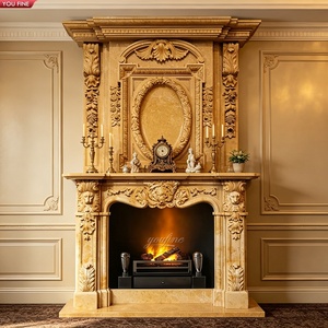 Caminetto in Marmo Beige YOUFINE con Colonne Corinzie e Statue di Aquile e Leoni per Villa di Lusso - Product Image 4