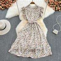 Robe longue d'été à fleurs sans manches, col en V, style vacances