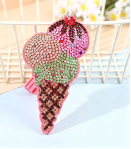 Porte-clés <span class=keywords><strong>Glace</strong></span> Bling avec Pompon, Breloque <span class=keywords><strong>de</strong></span> Sac en Strass Colorés, Cadeau Alimentaire Adorable - Product Image 5