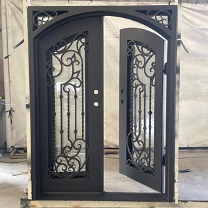 Ceja en la parte superior cuadrada Forjado a mano <span class=keywords><strong>Trabajo</strong></span> de desplazamiento elegante Bisagra de Puerta de Hierro de acero doble Operable Vidrio transparente Acabado de estilo personalizado - Product Image 6