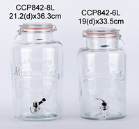 Distributeur de jus en verre 5L avec robinet en plastique Clip en acier inoxydable Support en bois pour la fermentation des boissons Stockage et conteneur des aliments
