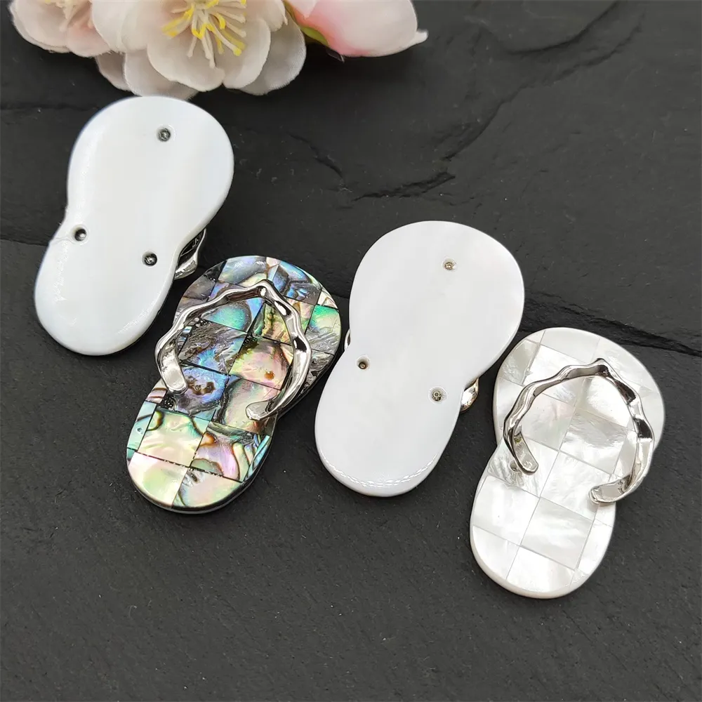 Mode Baru Personalisasi Besar Flip Flop Permata Alami Liontin Abalone Shell Perhiasan Pel Putih Sandal Pesona untuk Membuat Kalung