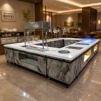 OKEY Stations de buffet mobiles personnalisées pour hôtels, comptoir de buffet en marbre avec éclairage LED, table de buffet mobile pour la restauration en extérieur