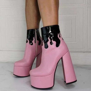 Botines de Plataforma Alta con Bloques de Color, Talla Grande 43, para Mujer, Tacón Grueso, Cierre Lateral, Botines Cortos de Moda para Damas - Product Image 2