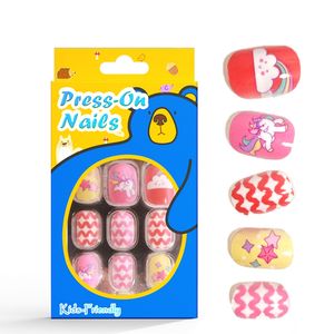 Bonitas puntas de <span class=keywords><strong>uñas</strong></span> falsas con estampado de dibujos animados para niños, diseños de unicornio Rosa bebé, prensa corta en las <span class=keywords><strong>uñas</strong></span> para niños, <span class=keywords><strong>uñas</strong></span> postizas <span class=keywords><strong>beige</strong></span> de Hada de la suerte - Product Image 6