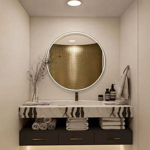 Lavabo Doble de Diseño Moderno Panda Blanco de Mármol Sólido para Hoteles, Mueble de Baño de Piedra Natural con Tazón Acanalado - Product Image 1