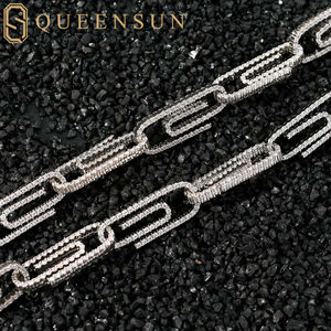 גרירה ג 'י גרא 18K זהב מוצק quensun missanite שרשרת ההיפופ וצמידי קישור 10 מ "מ קריסטל נייר קליפ מגביש - Product Image 3