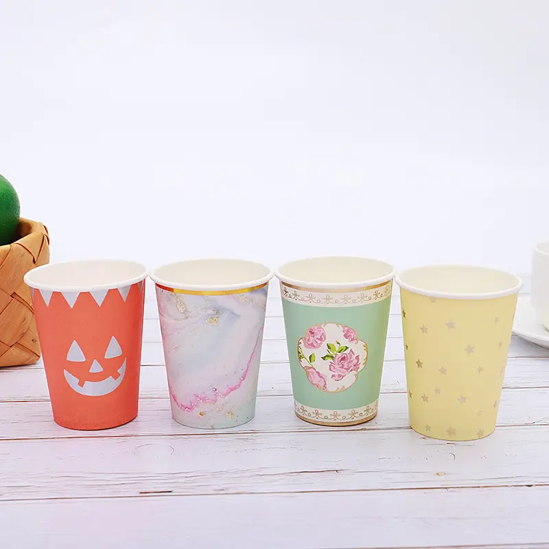 Disposable kindergarten gradient paper cups Household bronzing color paper cups Birthday party picnic paper cups