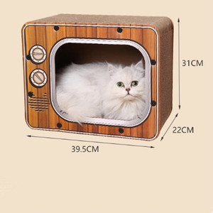 Klassieke houten gegolfde krabpaalbox binnenhuisdierenlounge meubels kerstboom krabpaal Halloween kattenhuis nieuwe doos - Product Image 2
