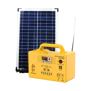 Generator tenaga surya portabel 50W 30W, sistem pencahayaan rumah untuk TV dan kipas dalam dan luar ruangan