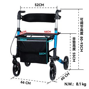 Chariot de courses à quatre roues en alliage d'aluminium avec fonction pliable pour personnes âgées, utilisation en extérieur, bleu lac - Product Image 2
