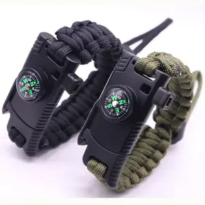 Hot Sale Custom Camping Outdoor Survival Emergency Men Cord Bracelet With Compass Fire Flint