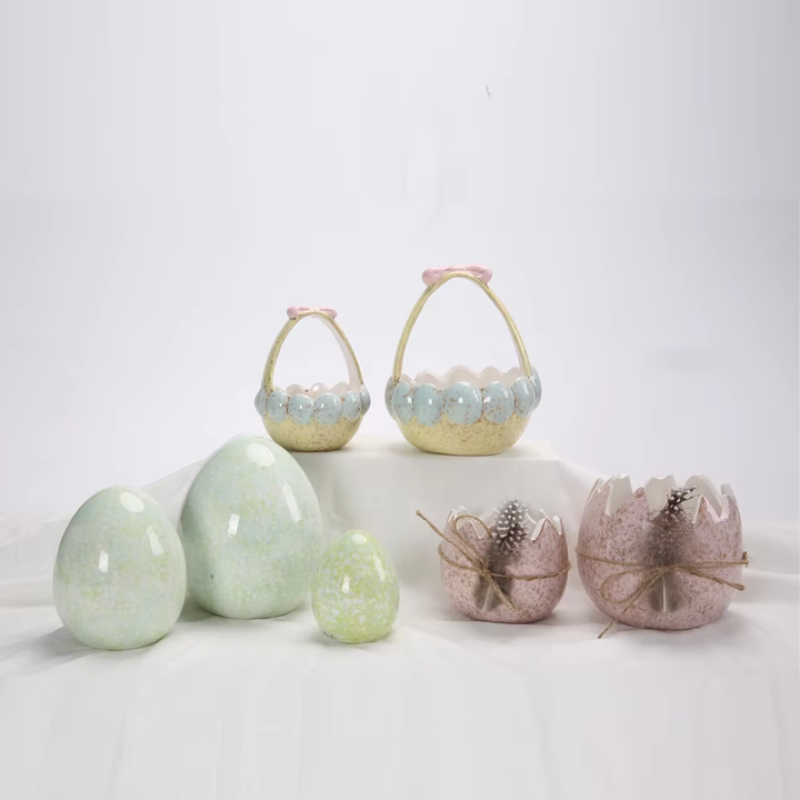 Spring Easter Party Supplies Gifts Fine Porcelain Bunny with Easter Basket Figurine
