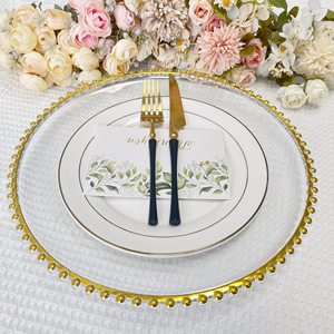 Wholesale Professional Modern High Quality Acrylic Gold Sier Beaded Clear <b>Charger</b> Plates 13" Bulk Wedding Set - Product Image 2