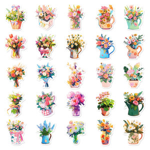 50 pz Bouquet di fiori di cartone animato adesivi Graffiti per vaso di frigorifero decorazione murale adesivo floreale negozio di fiori - Product Image 3