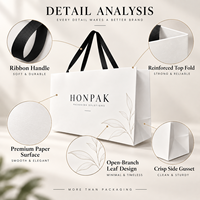 Sac de shopping en papier horizontal de grande taille HONPAK, sac d'emballage personnalisé pour vêtements avec poignée en ruban pour les magasins de vêtements