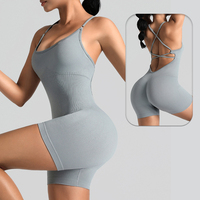 Combinaison-short de sport sans couture, extensible dans les quatre sens, avec effet ventre plat, froncée aux fesses, dos nu à bretelles, grande taille, écologique, unitard