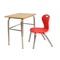 Table en bois finition chromée avec chaise à assise en plastique, mobilier préscolaire, table et chaise d'étude pour enfants