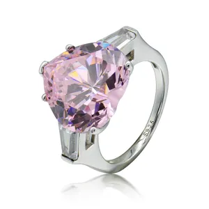 Nhà Cung Cấp Đồ Trang Sức Bán Buôn Lucky Pink Promise Heart Ring Phụ Nữ Engagement Sterling Silver Nhẫn Hồng Đá Tim Eternity Ring