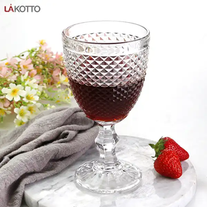 Cina vetreria all'ingrosso a buon mercato rosso calice bicchiere di vino trasparente diamante Vintage goffrato acqua e succo di vetro tazza - Product Image 6