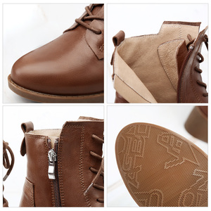 Botines de Mujer de Piel Vacuna de Lujo, Cálidos y Acolchados, con Tacón Grueso, Cierre de Cordones y Forro de Piel, Cómodos para Primavera, Otoño e Invierno - Product Image 4