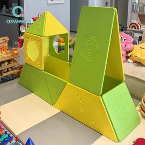 Ensemble de tuiles magnétiques ouvertes personnalisées Asweets pour tout-petits, légères en EPP, pour château de jeu intérieur, jaune et vert, jouet pour enfants de 2 à 6 ans - Product Image 1