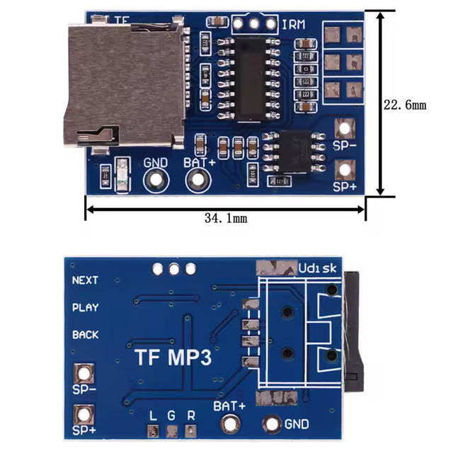 TF MP3 Decoder Module 34.1x22.6mm 3.7V 5V Supply With Memory Playback Audio Control Board