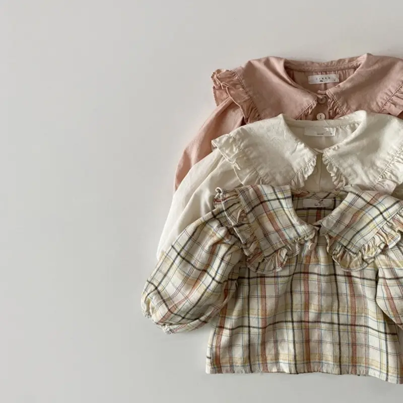 Toddler Baby Girl T-shirt Spring Autumn Baby Girls Clothes Cotton Long Sleeve Plaid Shirt Kids Shirt