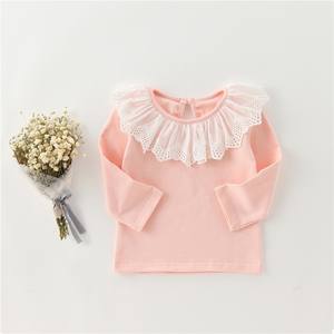 T-shirt bébé 2025 Printemps Nouveau T-shirt enfant à manches longues Col en dentelle Haut de gamme en coton pour filles - Product Image 2