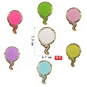 New Iron On/sticker Glitter Edge <b>Balloon</b> Bowknot Castles Shape Chenille Patch for Decoration - Product Image 3