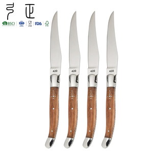 Ensemble de couteaux à steak Laguiole <span class=keywords><strong>français</strong></span> de luxe, en acier inoxydable dentelé avec manche en bois, pour la table à manger - Product Image 1