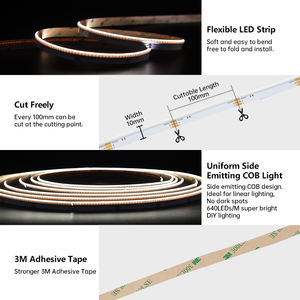 Tira de LED COB Flexible de 640 LED, Cortable, de 10 mm, Regulable, de 24 V, CCT, para Gabinetes, Techos y Hogar - Product Image 6