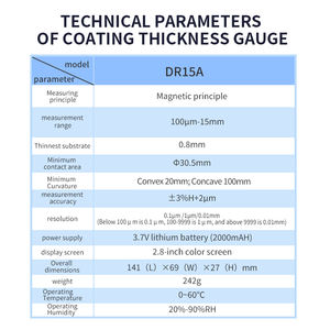 เครื่องวัดความหนาผิวเคลือบกันไฟ DR15A 100-15000μm เครื่องวัดความหนาผิวเคลือบแบบดิจิตอลพร้อมระบบจัดเก็บข้อมูลและปรับเทียบ - Product Image 6