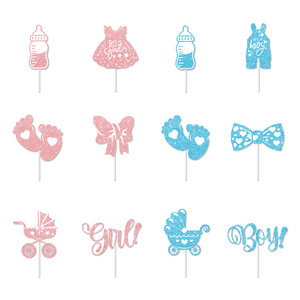 Nuovo ragazzo ragazza di un <span class=keywords><strong>anno</strong></span> tema di compleanno torta di cottura bandiera festa Glitter carta torta Toppers decorazione - Product Image 4