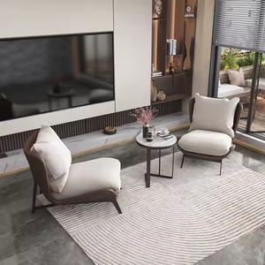 Fauteuil de salon moderne de luxe en cuir et tissu avec cadre en métal, accoudoirs bas, nouveau design, hôtel, salon, canapé individuel paresseux - Product Image 4