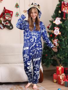 Pijamas navideños con capucha a juego para la familia, mono de manga larga con estampado a cuadros navideños para adultos - Product Image 5