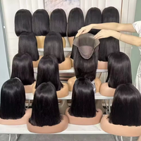 Perruque Bob HD vietnamienne densité 200% 13*4, dentelle transparente HD sans colle, coupe courte, cheveux raides, 180g