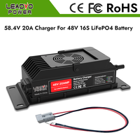 Chargeur de batterie LiFePO4 58,4V 20A, charge rapide intelligente avec connecteur et adaptateur M8, pour véhicule électrique/voiturette de golf