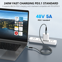Câble de données USB 3.2 Gen 2x2 Type-C en nylon personnalisé de 1 m, 20 Gbit/s, haute vitesse, PD 240 W, conducteur en cuivre pur pour ordinateur et lecteur de codes-barres