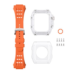 Cinturino in Silicone di lusso per iWatch 44mm 45mm Kit di modifica della cassa dell'orologio con copertura in fluorurubber trasparente per <span class=keywords><strong>Apple</strong></span> <span class=keywords><strong>Watch</strong></span> 7 <span class=keywords><strong>6</strong></span> - Product Image 4