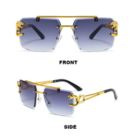 Lunettes de soleil sans monture PC Leopard pour hommes et femmes, monture carrée à double pont, verres bleus, logo personnalisé, grande monture métallique, vente en gros