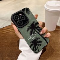 Coques de téléphone antichoc en cuir artificiel motif cocotiers pour iPhone 17 Air 16 Plus Pro Max 15 14 13 12 11 X – Personnalisables