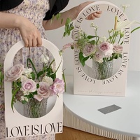 Boîte à fleurs ovale en carton blanc portable pour la Saint-Valentin, emballage floral pour succulentes en pot, sac à main, panier pour arrangements floraux DIY