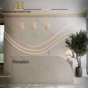 Ensemble de mobilier de salon de style populaire, bureau de réception en bois massif, salon de beauté, station de salon avec éclairage LED et miroir - Product Image 4